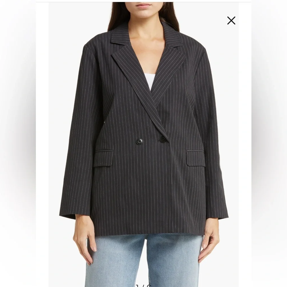 NWT The Great The Shlumpy Cotton Blazer Wide Smokey Stripe Gray S240